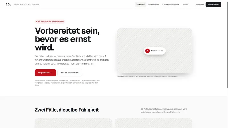 Startseite der Plattform 2De – Deutsches Defensivprogramm