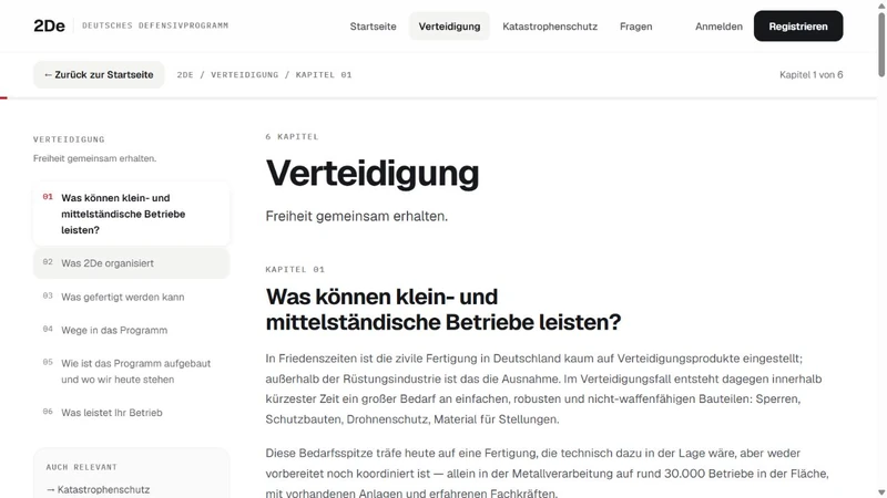 2De: Kapitelseite mit Inhaltsverzeichnis